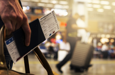 Passport in hand in airport